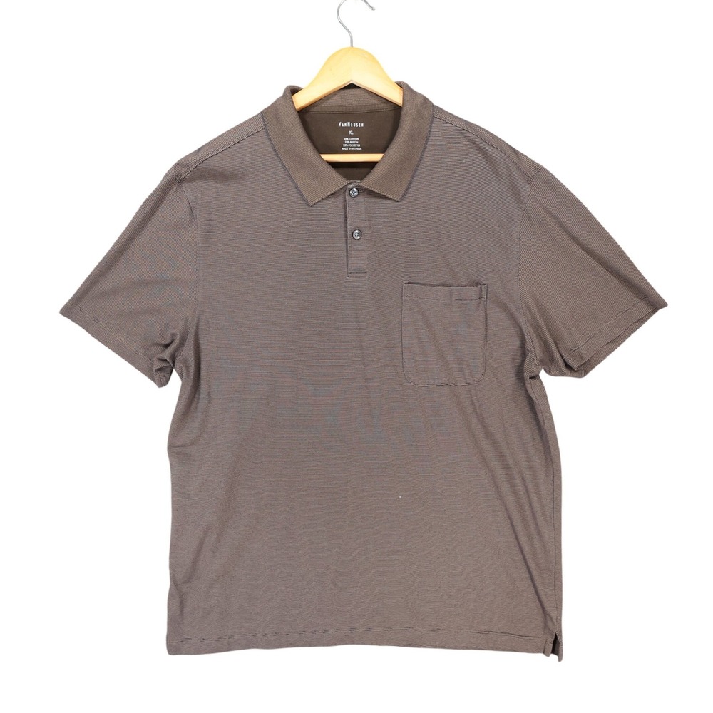 Van Heusen‎ Polo Mens XL Brown Excellent Short Sleeve Ribbed Texture Pocket